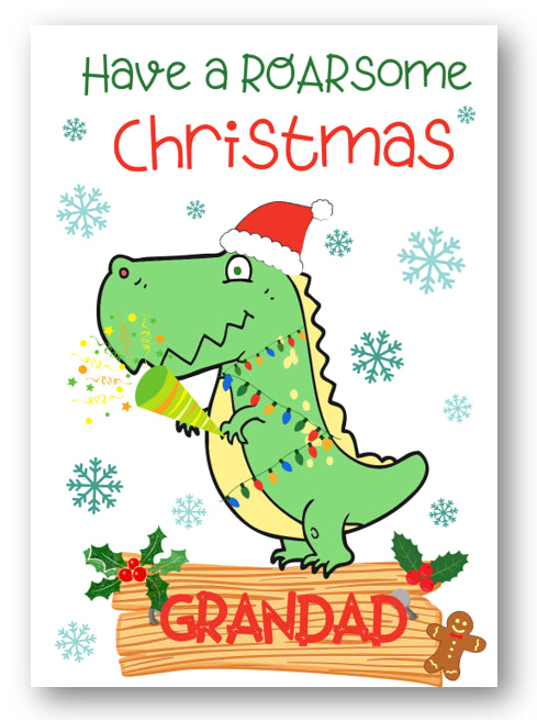 Second Ave Grandad Dinosaur Children's Kids Christmas Xmas Holiday Festive Greetings Card