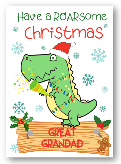 Second Ave Great Grandad Dinosaur Children's Kids Christmas Xmas Holiday Festive Greetings Card