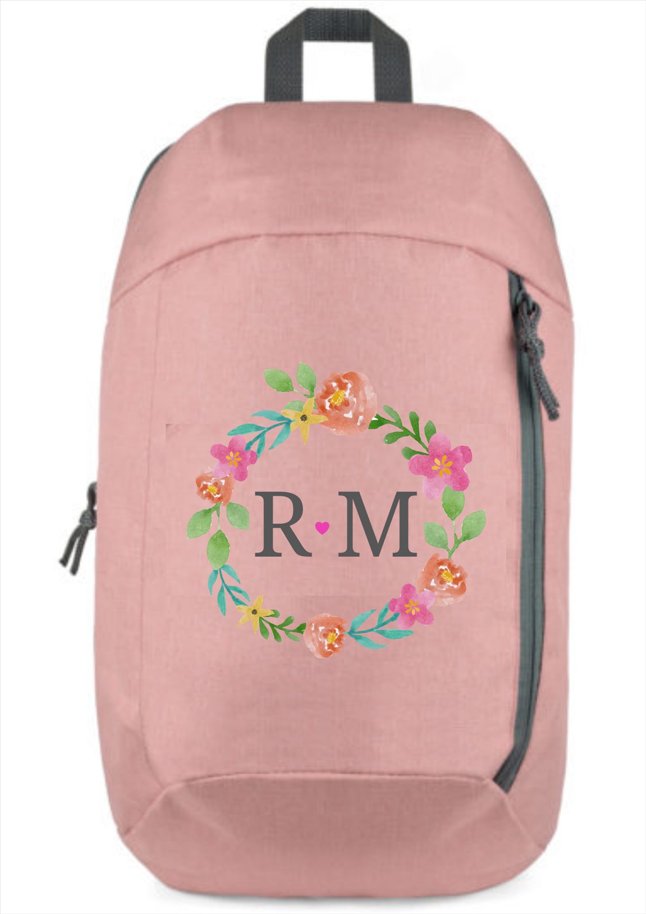 Second Ave Personalised Flower Wreath Initials Children's Kids Pink School PE Hand Luggage Rucksack Backpack