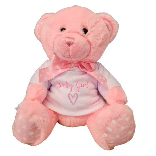 Second Ave Baby Girl Pink Teddy Bear Plush Toy With White T Shirt Gift