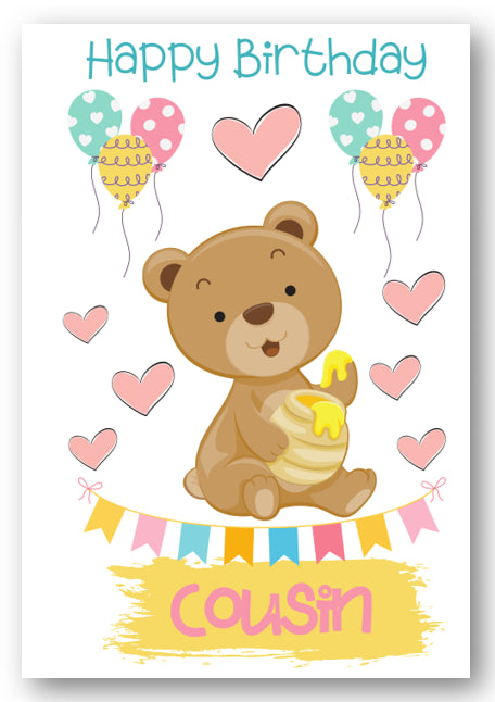 Second Ave Cousin Children's Kids Bear Birthday Card For Her Greetings Card