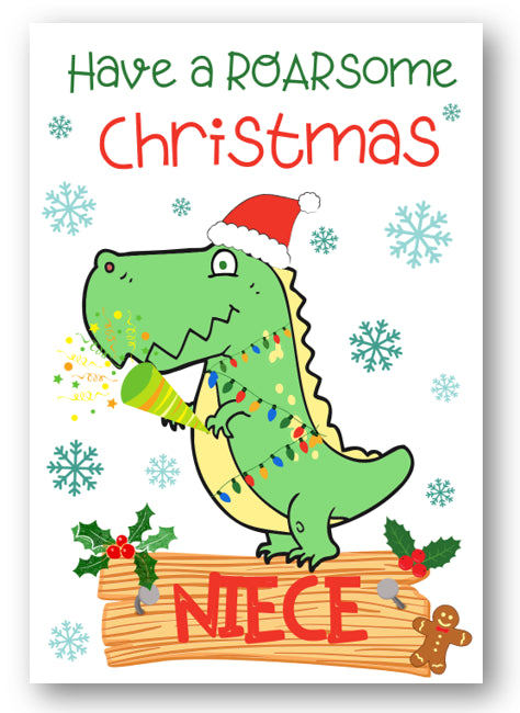 Second Ave Niece Dinosaur Children's Kids Christmas Xmas Holiday Festive Greetings Card