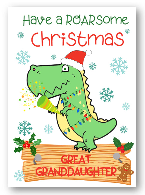 Second Ave Great Granddaughter Dinosaur Children's Kids Christmas Xmas Holiday Festive Greetings Card