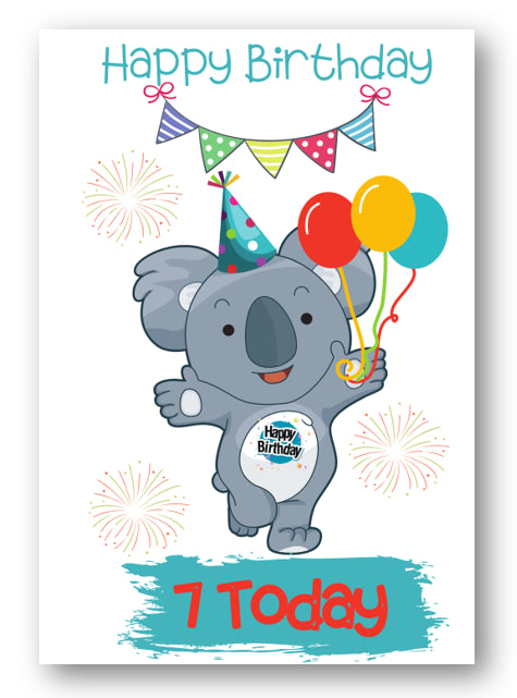 Second Ave Age 7 Children's Kids Koala Bear 7th Birthday Card Greetings Card