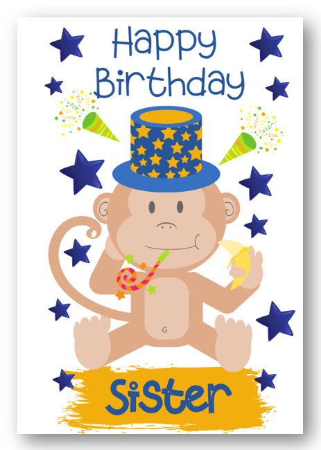 Second Ave Sister Children's Kids Monkey Birthday Card For Her Greetings Card