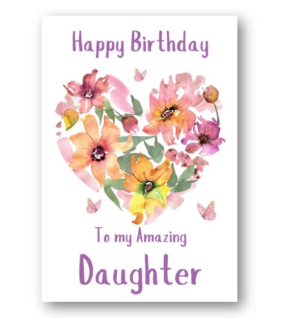 Second Ave Daughter Flower Heart Cute Happy Birthday Card Greetings Card For Her