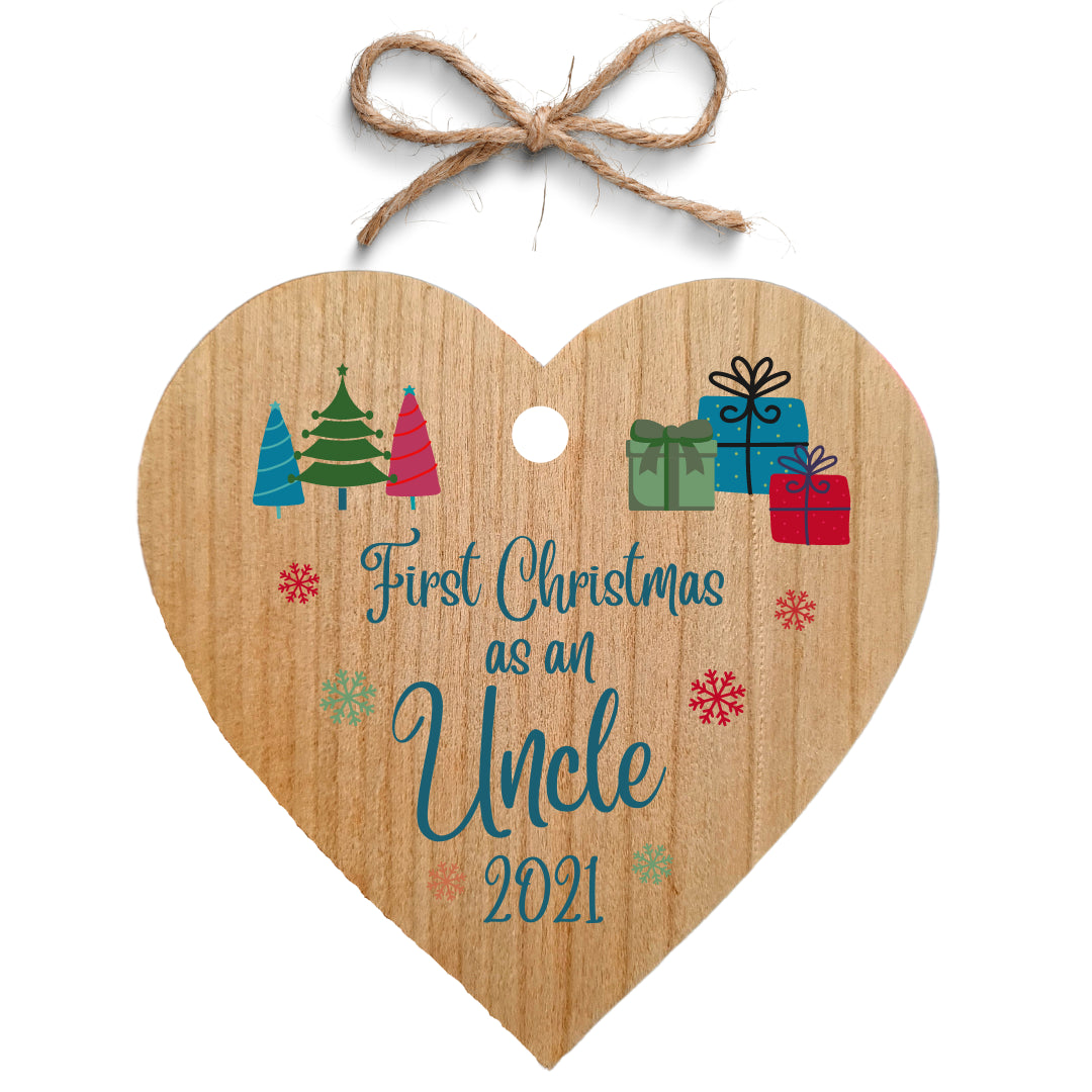 Second Ave First Christmas as an Uncle Cherry Wood Hanging Heart Christmas Xmas Tree Decoration Bauble