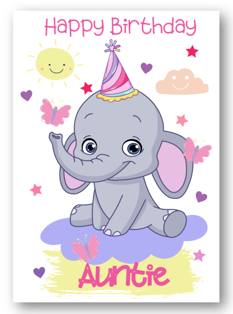 Second Ave Auntie Children's Kids Elephant Birthday Card For Her Greetings Card