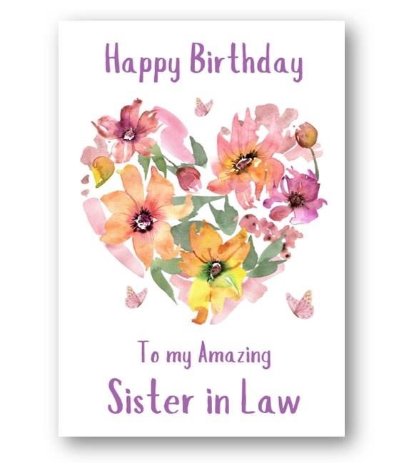 Second Ave Sister in Law Flower Heart Cute Happy Birthday Card Greetings Card For Her