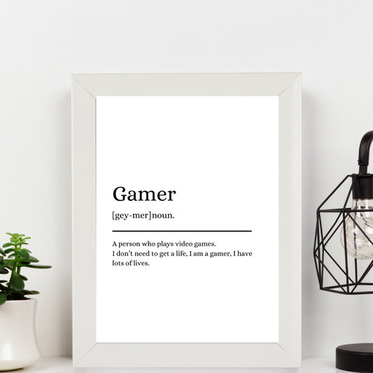 Second Ave White Framed A4 Gamer Definition Quote Word Wall Art Print Birthday Gift Home Decor