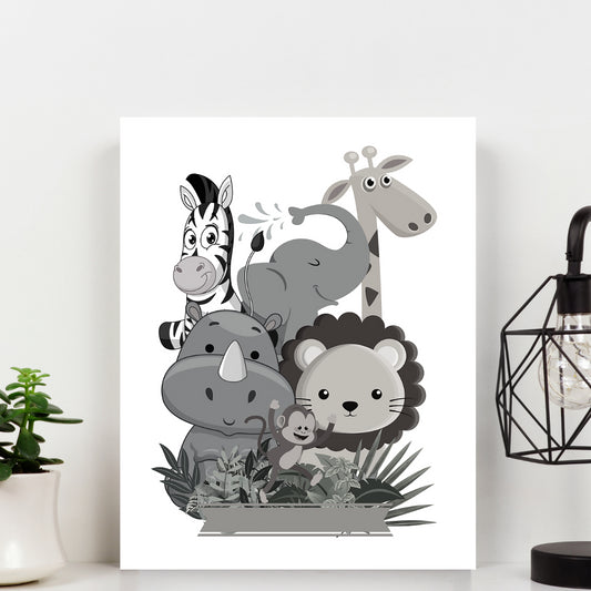 Second Ave A4 Children's Kids Safari Animal Black and White Nursery Print Poster Wall Art