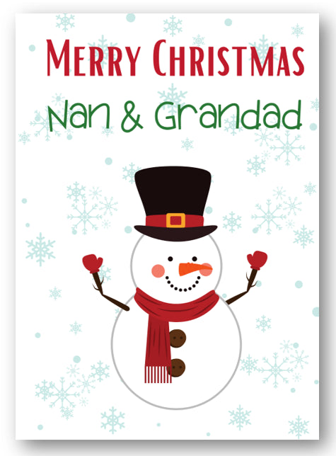 Second Ave Nan & Grandad Snowman Children's Kids Christmas Xmas Holiday Festive Greetings Card