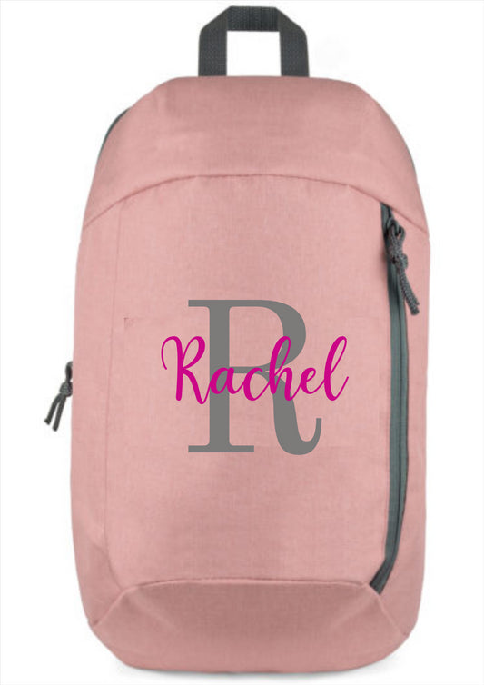 Second Ave Personalised Name & Initial Children's Kids Pink School PE Hand Luggage Rucksack Backpack