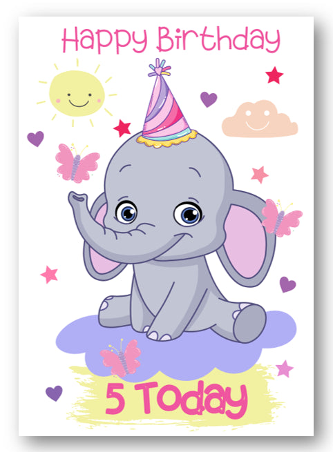 Second Ave Age 5 Children's Kids Elephant 5th Birthday Card Greetings Card