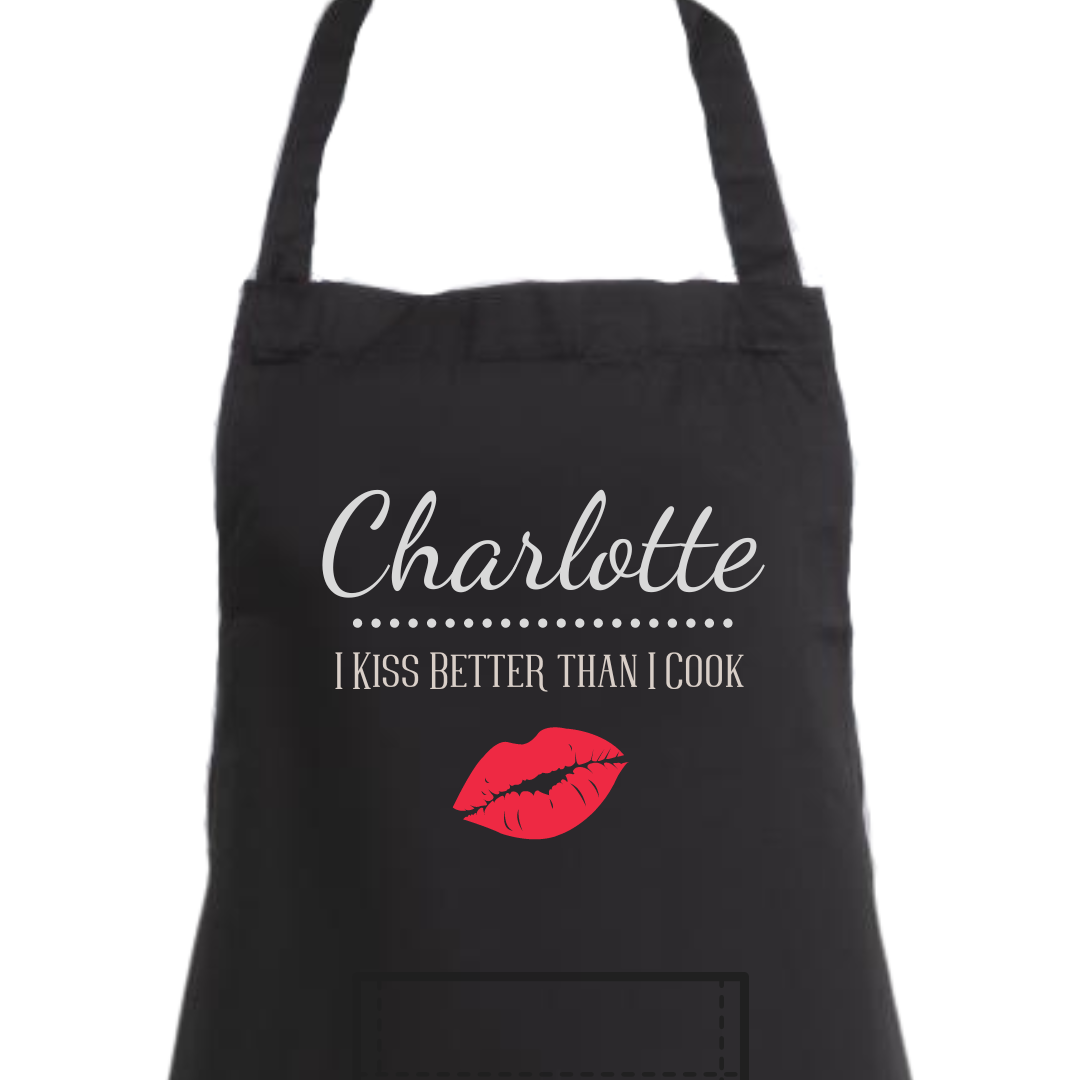 Second Ave Personalised Black Apron Unisex I Kiss Better Than I Cook Baking Cooking Kitchen Apron