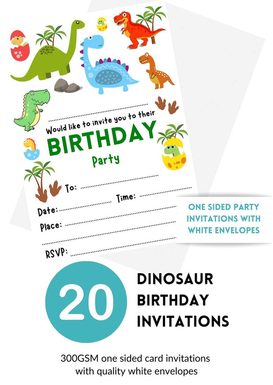 Second Ave 20 Pack Dinosaur Birthday Party Invitations Invite With Envelopes For Children Boys or Girls