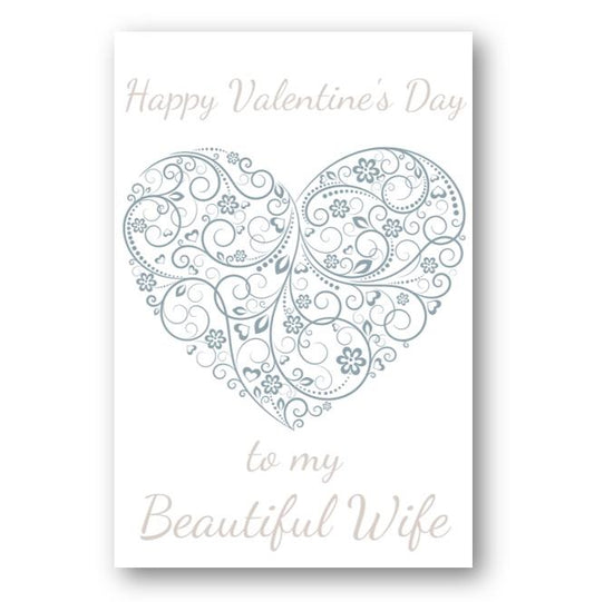 Second Ave Wife Valentine Card For Her Cute Romantic Card - Blue Heart Design