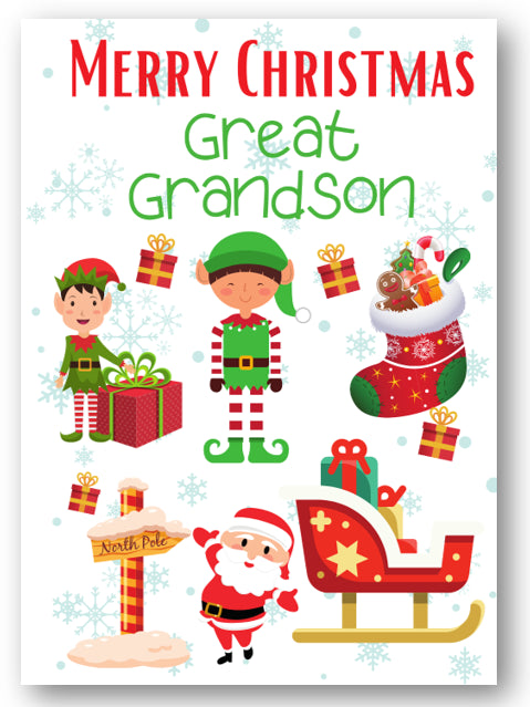 Second Ave Great Grandson Santa Elf Workshop Children's Kids Christmas Xmas Holiday Festive Greetings Card