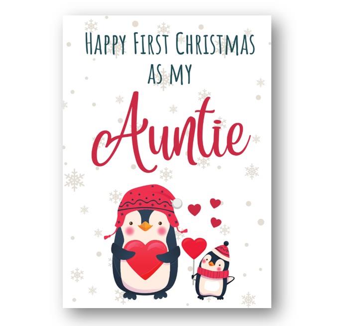 Second Ave Happy First Christmas as My Auntie Penguin Xmas Holiday Festive Greetings Card