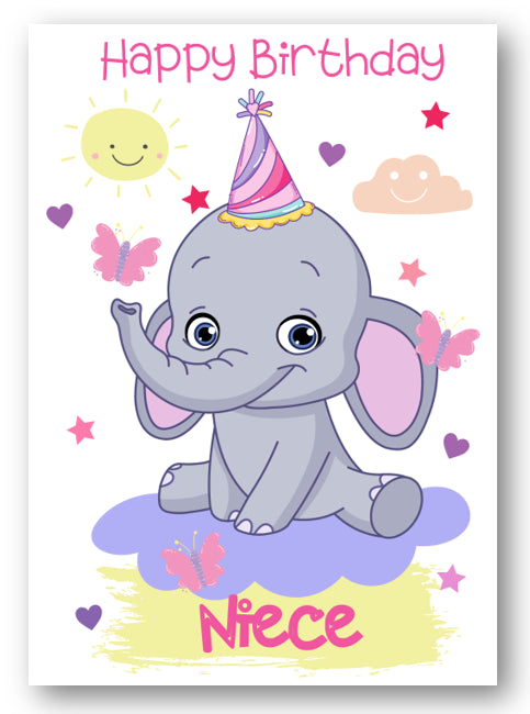 Second Ave Niece Children's Kids Elephant Birthday Card For Her Greetings Card