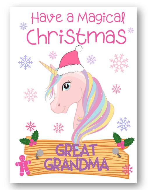 Second Ave Great Grandma Unicorn Children's Kids Christmas Xmas Holiday Festive Greetings Card