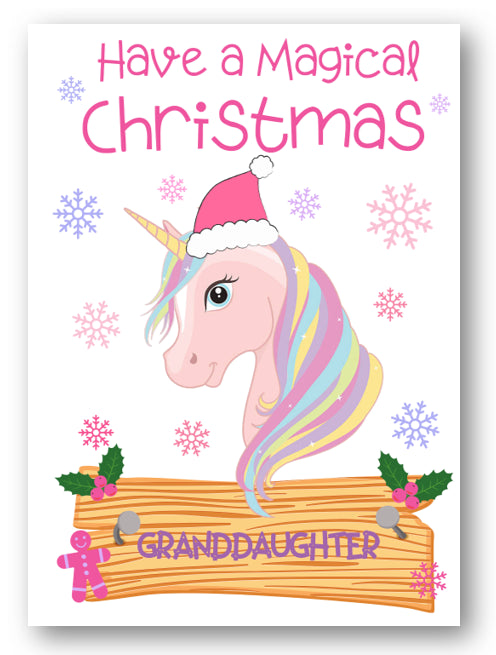 Second Ave Granddaughter Unicorn Children's Kids Christmas Xmas Holiday Festive Greetings Card