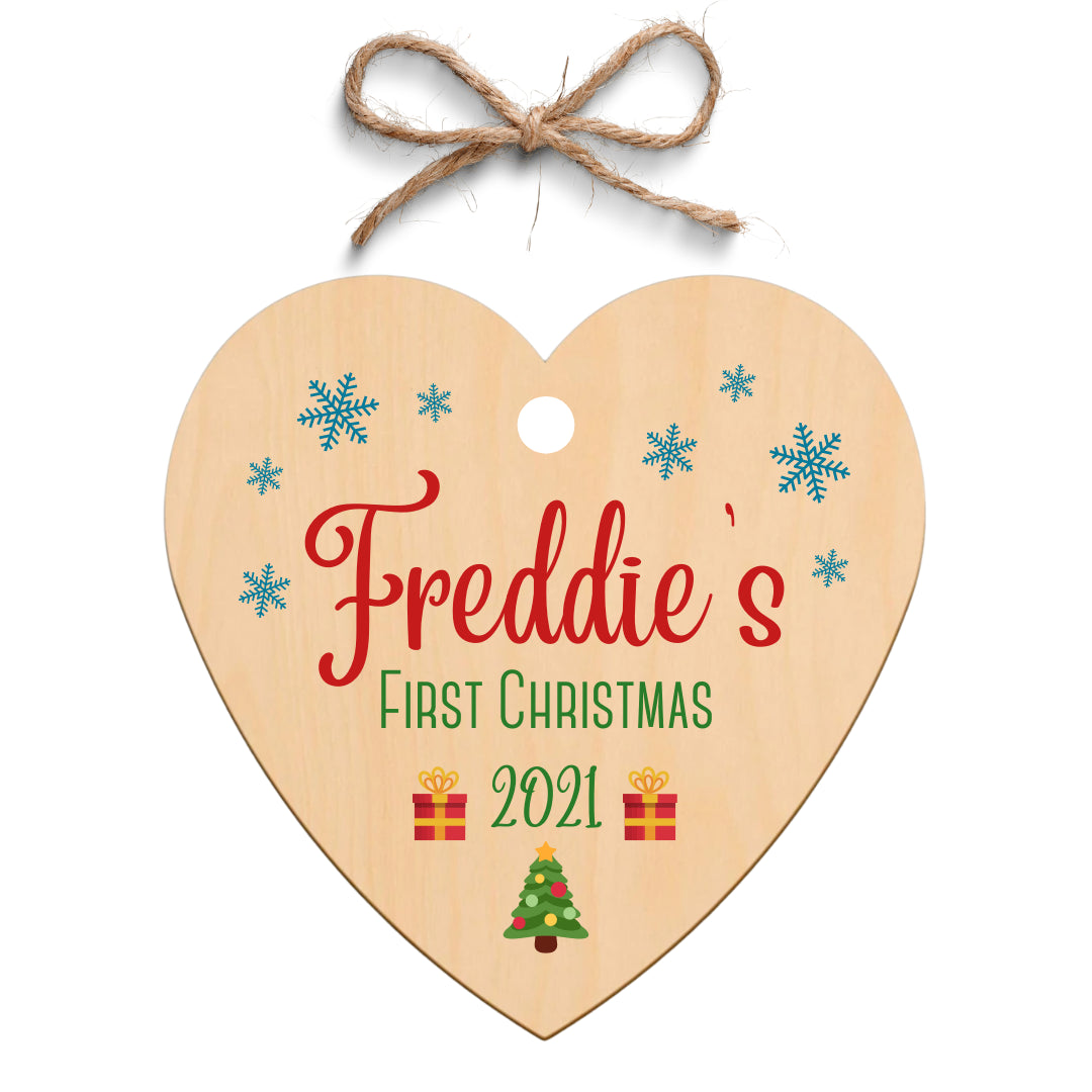 Second Ave Personalised Baby First Christmas Wooden Hanging Heart Christmas Xmas Tree Decoration Bauble