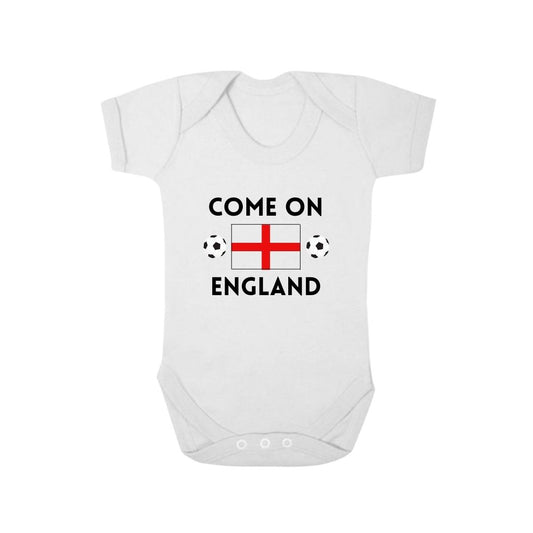 Second Ave Come on England Football Euros World Cup Baby Grow Vest White Shortsleeve Babygrow Bodysuit