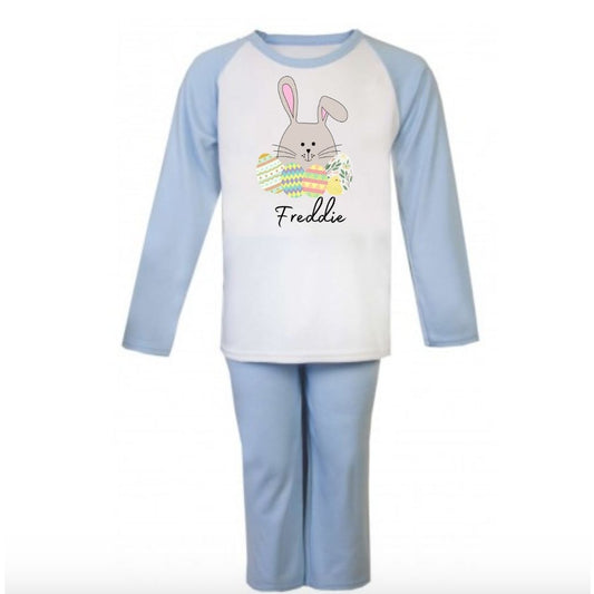 Second Ave Personalised Children's Kids Easter Bunny Pyjamas PJ's Blue/White