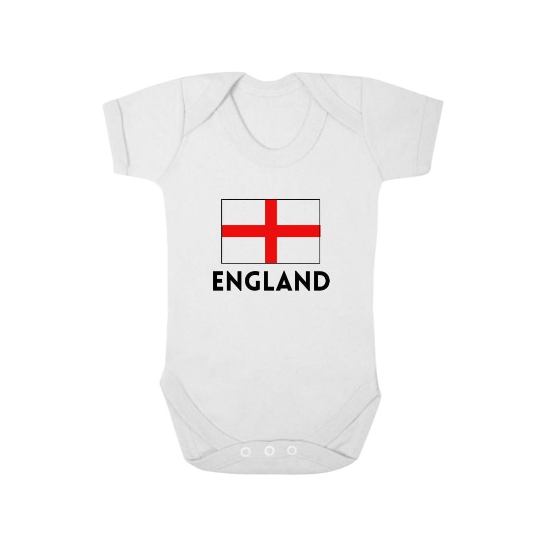 Second Ave England Football Euros World Cup Baby Grow Vest White Shortsleeve Babygrow Bodysuit