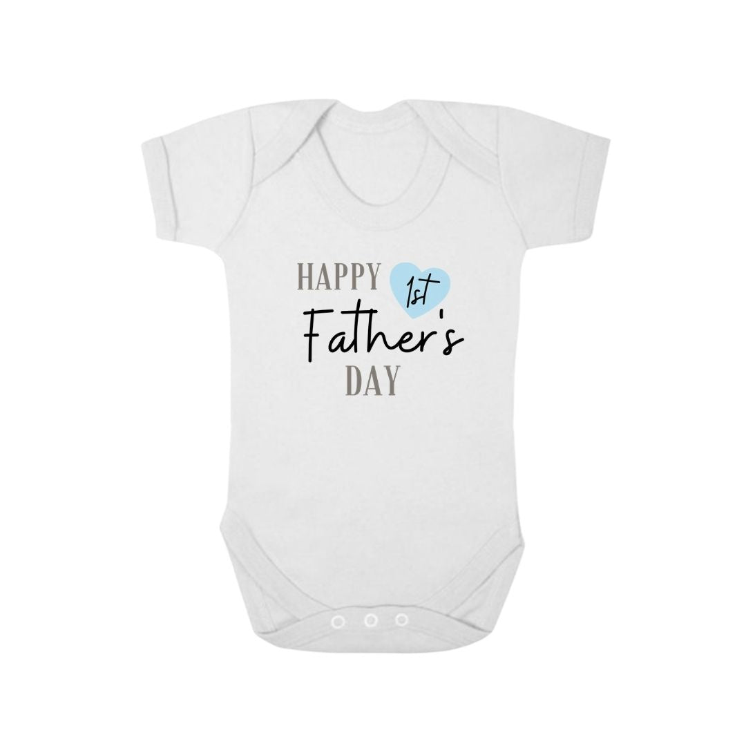 Second Ave Happy First Father's Day Baby Grow Vest White Shortsleeve Babygrow Bodysuit