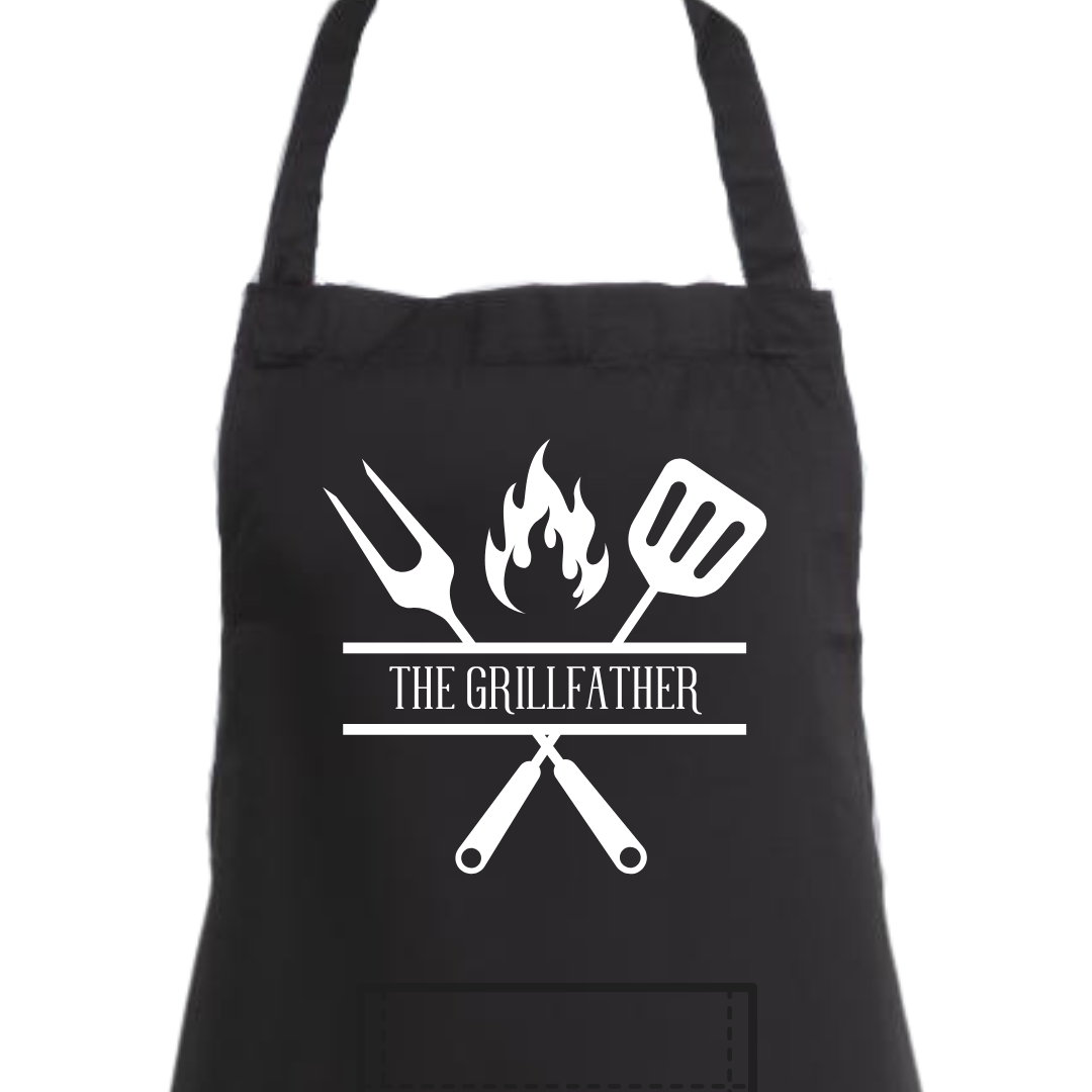 Second Ave Men's Funny Grillfather Black Apron BBQ Grill Cooking Kitchen Apron