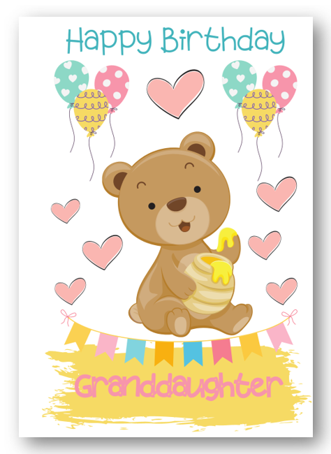 Second Ave Granddaughter Children's Kids Bear Birthday Card For Her Greetings Card