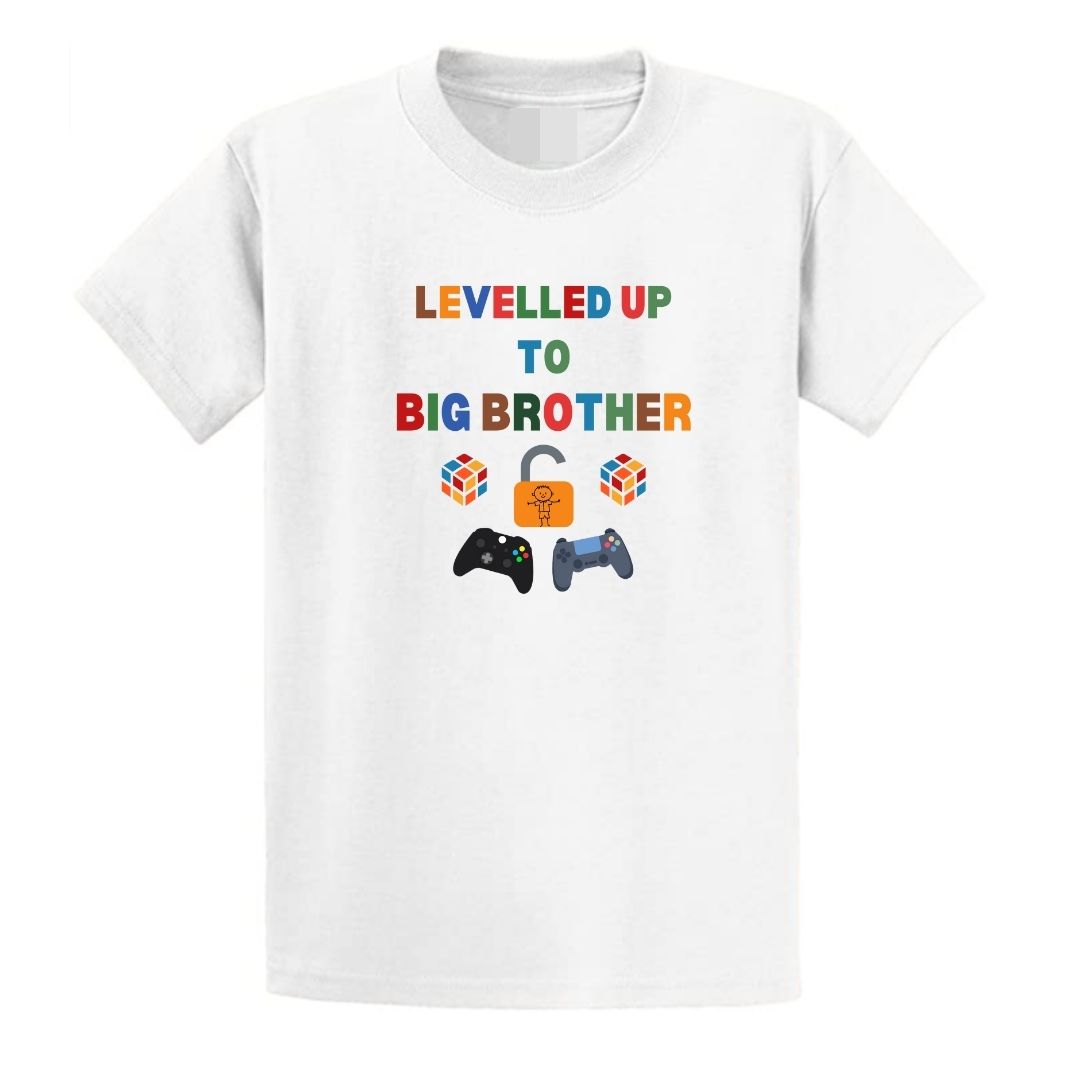 Second Ave Baby/Children's Gamer Levelled Up To Big Brother White T Shirt Boys Top