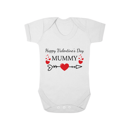 Second Ave Happy Valentine's Day Mummy Baby Grow Vest White Shortsleeve Babygrow Bodysuit