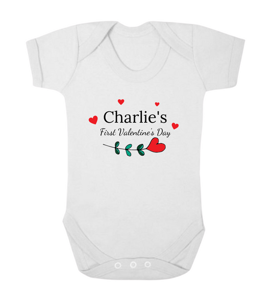 Second Ave Personalised First Valentine's Day Baby Grow Vest White Shortsleeve Babygrow Bodysuit - Design 1