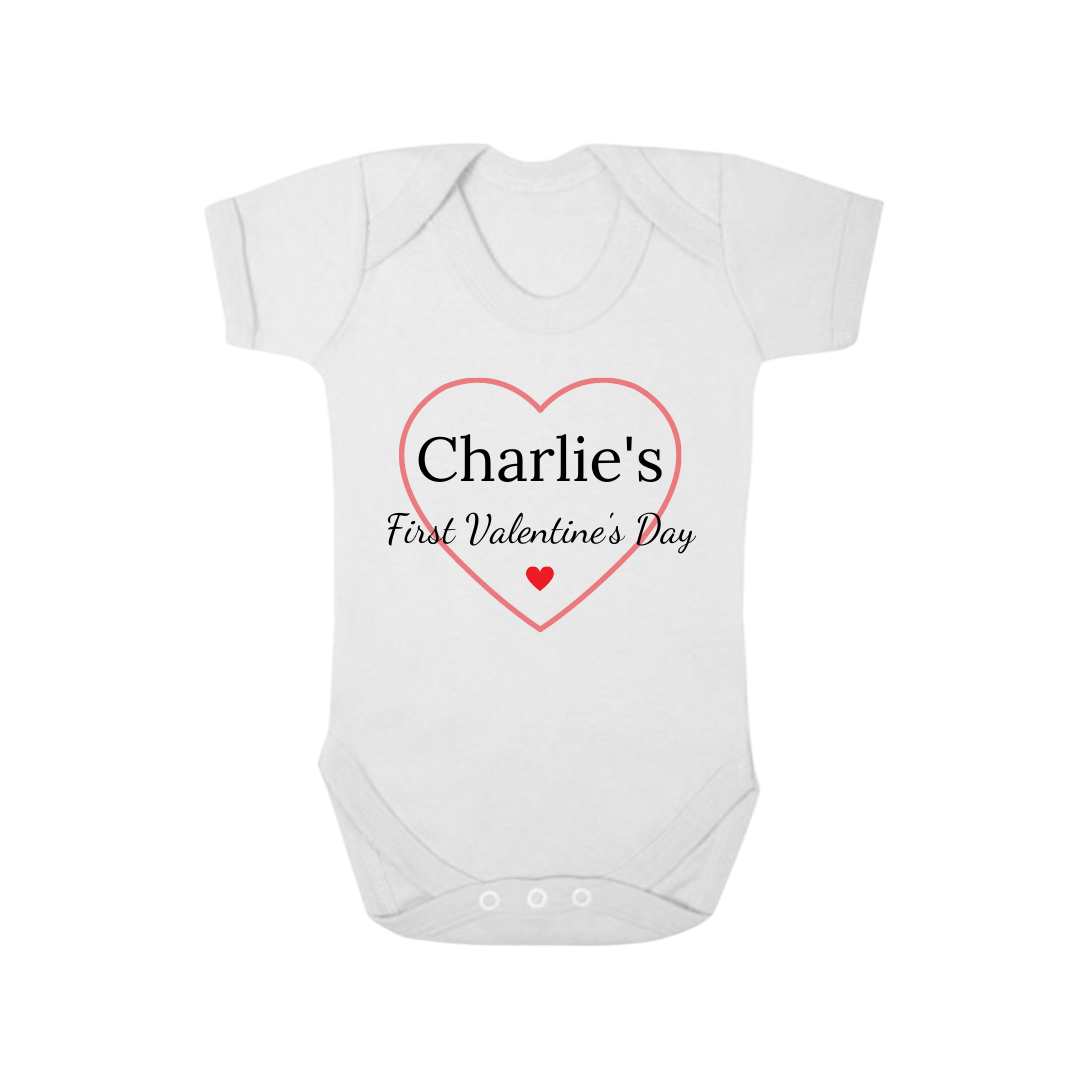 Second Ave Personalised First Valentine's Day Baby Grow Vest White Shortsleeve Babygrow Bodysuit - Design 2