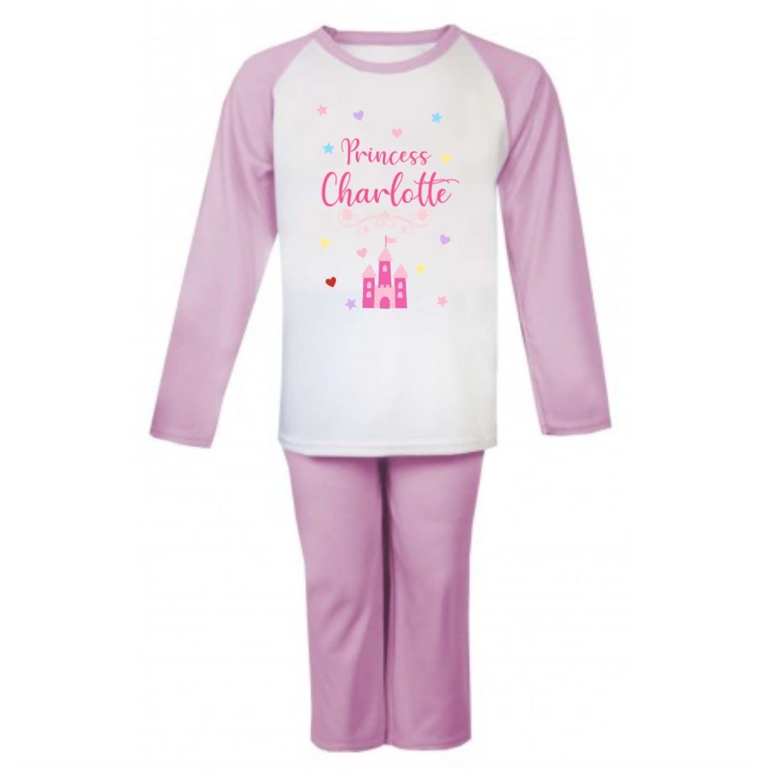 Second Ave Personalised Children's Kids Princess Pyjamas PJ's Pink/White