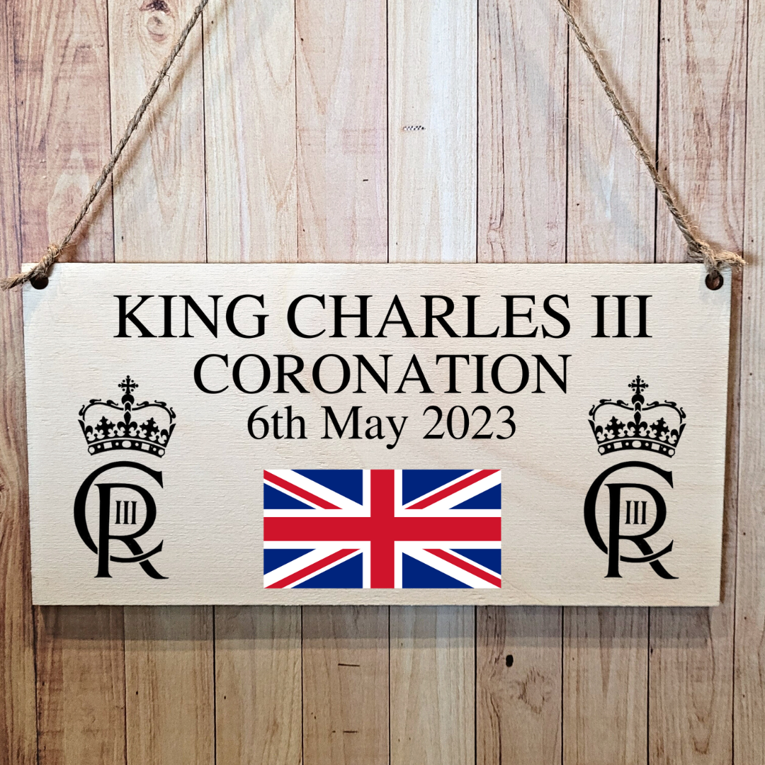 Second Ave King Charles III Royal Coronation Great Britain Celebration Wooden Hanging Rectangle Sign Plaque