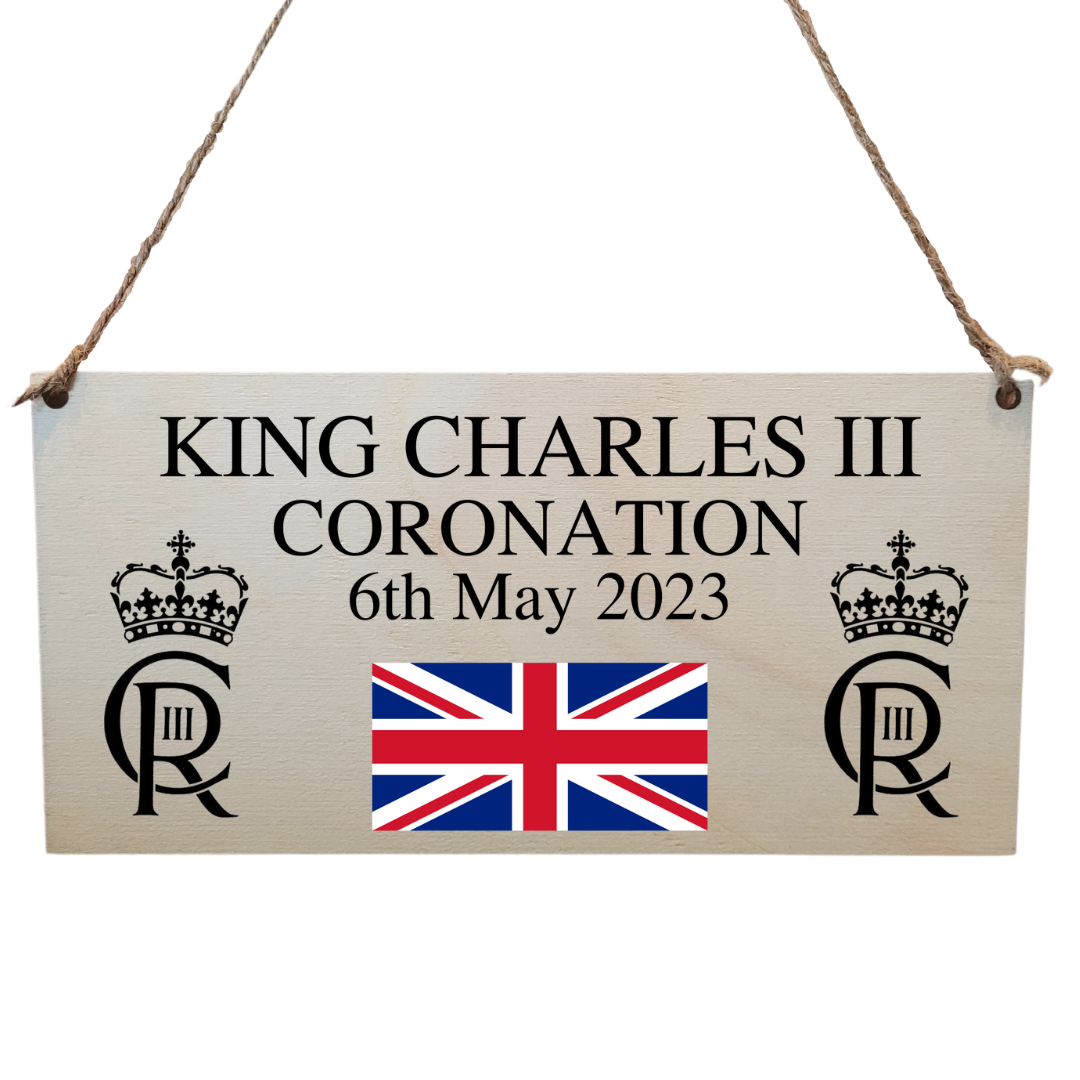 Second Ave King Charles III Royal Coronation Great Britain Celebration Wooden Hanging Rectangle Sign Plaque