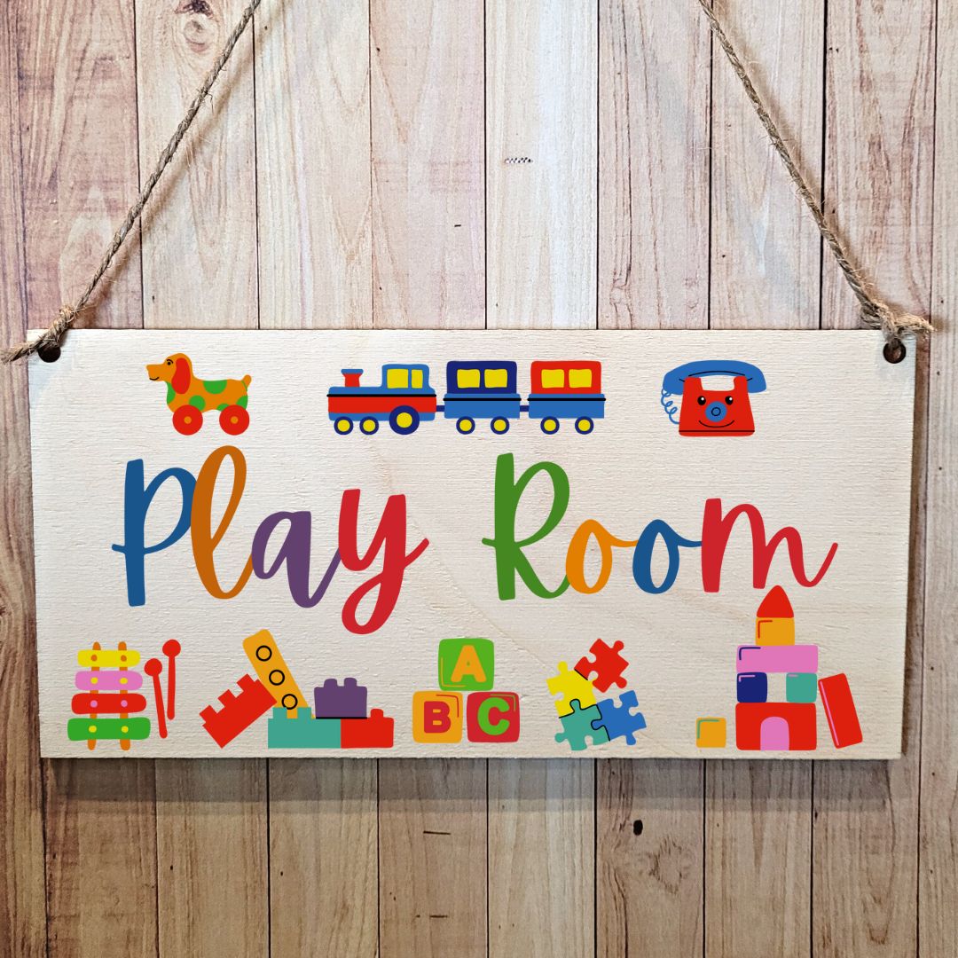 Second Ave Children Kids Toys Play Room Wooden Hanging Gift Rectangle Sign Plaque