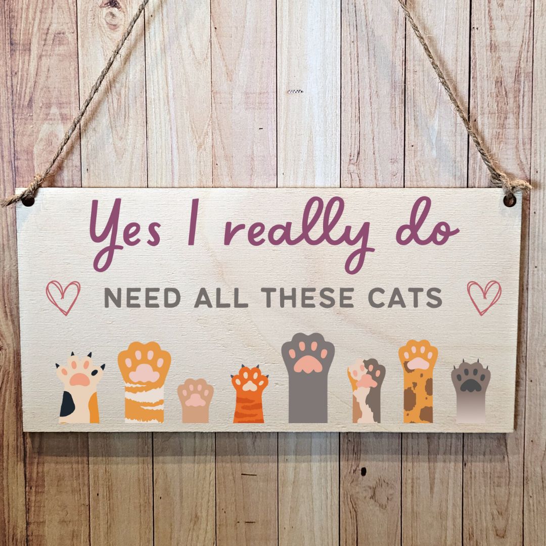 Second Ave Funny Need All These Cats Wooden Hanging Gift Rectangle Home Sign Plaque