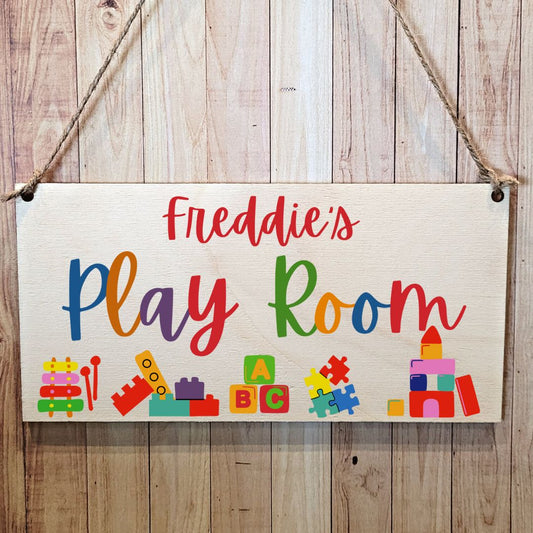 Second Ave Personalised Children Kids Toys Play Room Wooden Hanging Gift Rectangle Sign Plaque