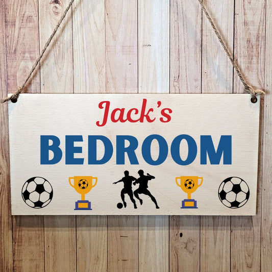 Second Ave Personalised Football Children Kids Bedroom Wooden Hanging Gift Rectangle Sign Plaque