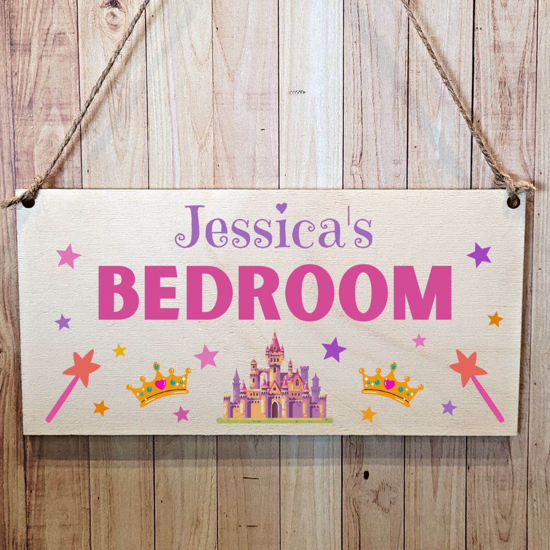 Second Ave Personalised Princess Children Kids Bedroom Wooden Hanging Gift Rectangle Sign Plaque