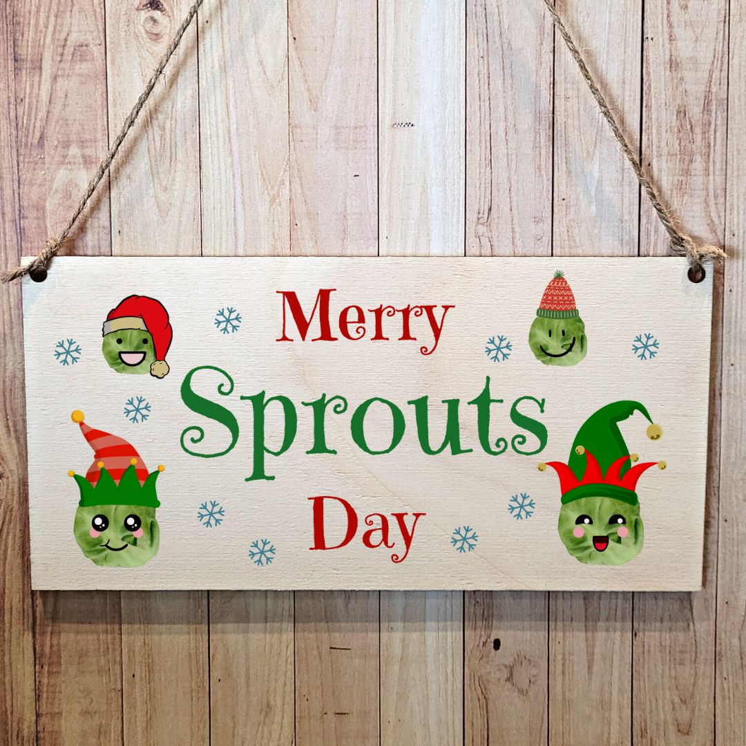 Second Ave Merry Sprouts Day Wooden Hanging Gift Rectangle Christmas Xmas Decoration Sign Plaque