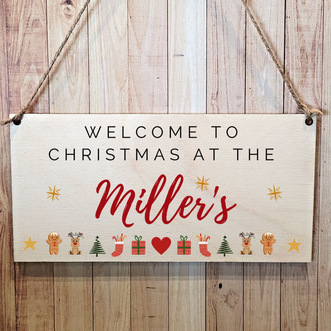 Second Ave Personalised Christmas Wooden Hanging Gift Rectangle Xmas Decoration Sign Plaque