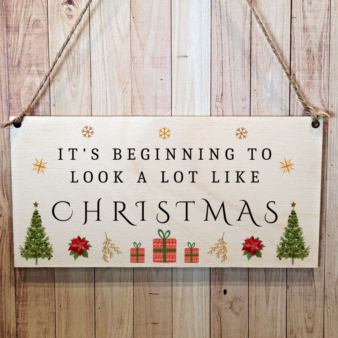 Second Ave Beginning To Look Like Christmas Wooden Hanging Gift Rectangle Xmas Decoration Sign Plaque