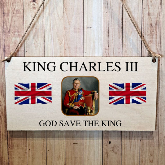 Second Ave King Charles III Crowning Wooden Hanging Gift Rectangle Home Sign Plaque