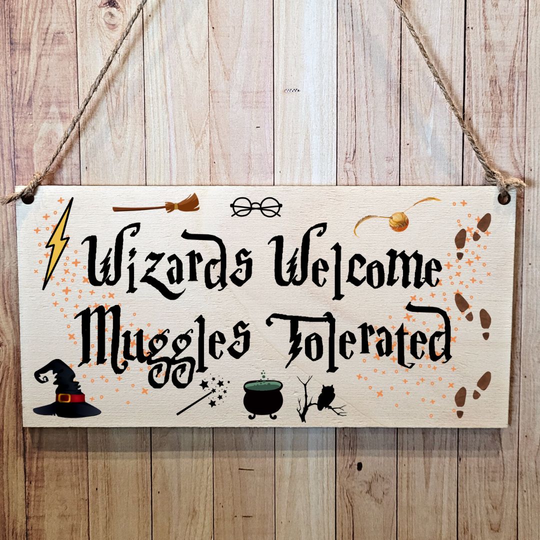 Second Ave Funny Wizards Welcome Muggles Tolerated Wooden Hanging Gift Friendship Rectangle Sign Plaque